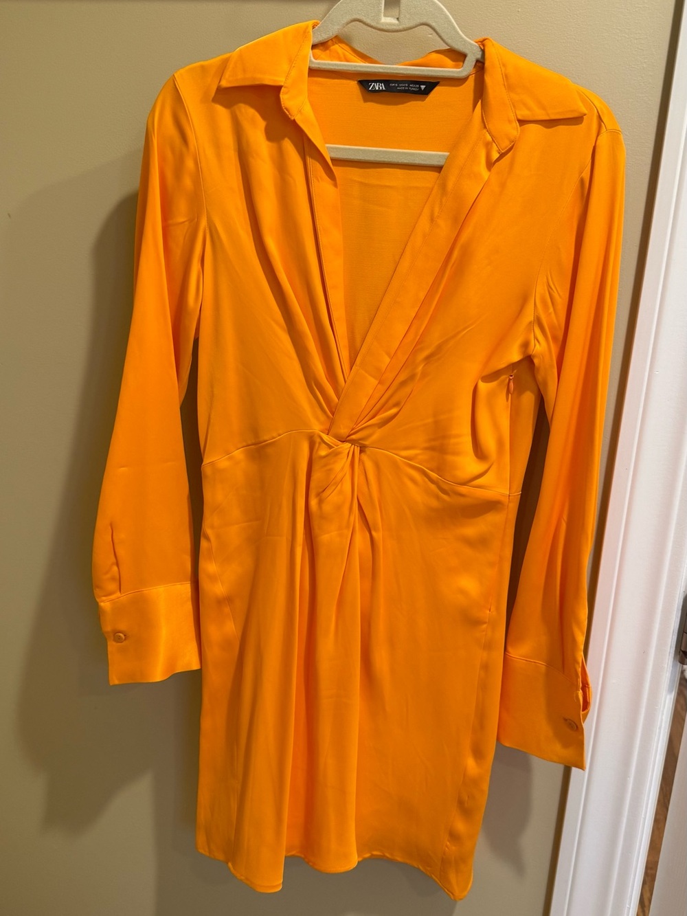 Zara Bright Orange Twist-Front Long Sleeve Dress